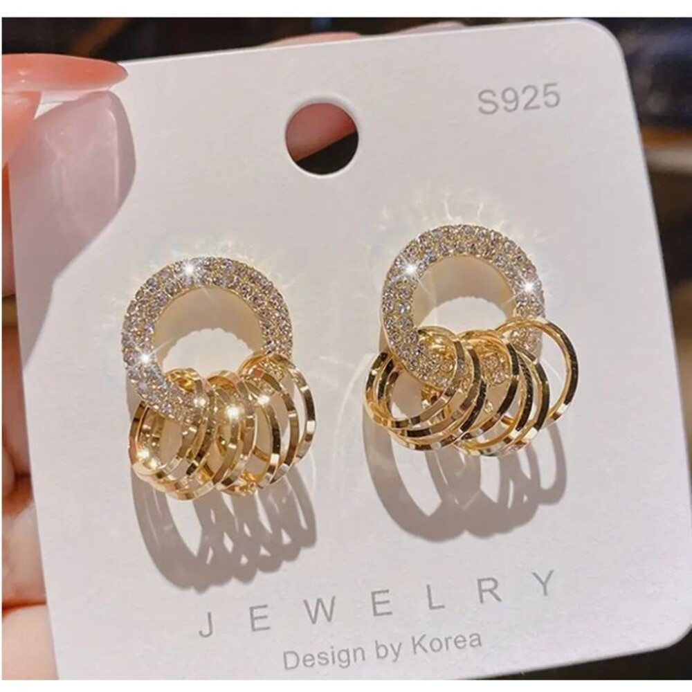 Silver Circle with CZs & 7 Lucky Gold dangling Circles Earrings
